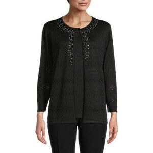 Alfred Dunner Classic Embellished 3/4 Sleeve Sweater - Black - 2X (20W-22W)